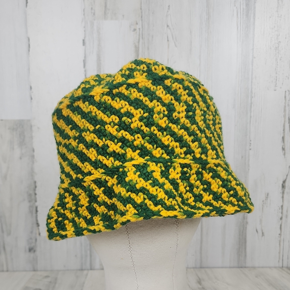 Handmade Green Gold Yellow Adult Crochet Bucket Hat NEW